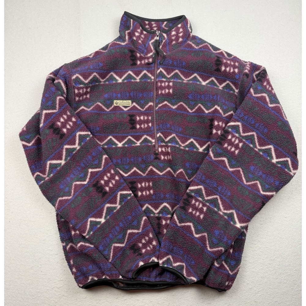 Columbia Men's Full Zip Fleece Jacket Multi Color Size M Aztec Made in USA 90s